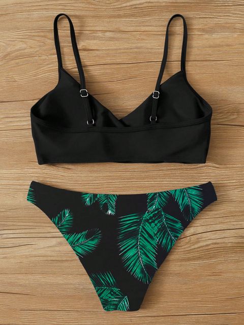 Palm Random Print Adjustable Strap Bikini Swimsuit Lynks Shop