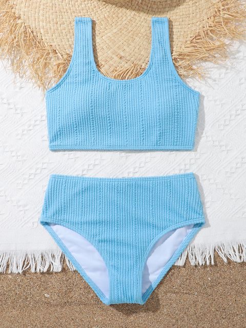 Girls Plain Textured Bikini Swimsuit Lynks Shop