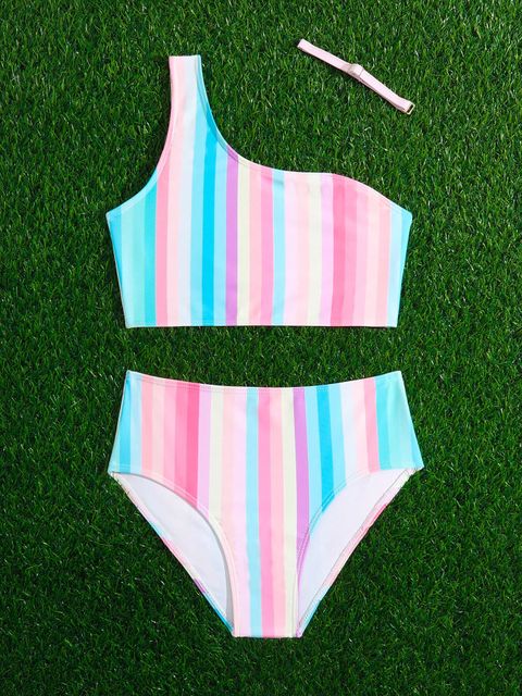 Girls Striped One Shoulder Bikini Swimsuit Lynks Shop