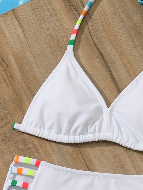 Girls Colorblock Halter Triangle Bikini Swimsuit Lynks Shop