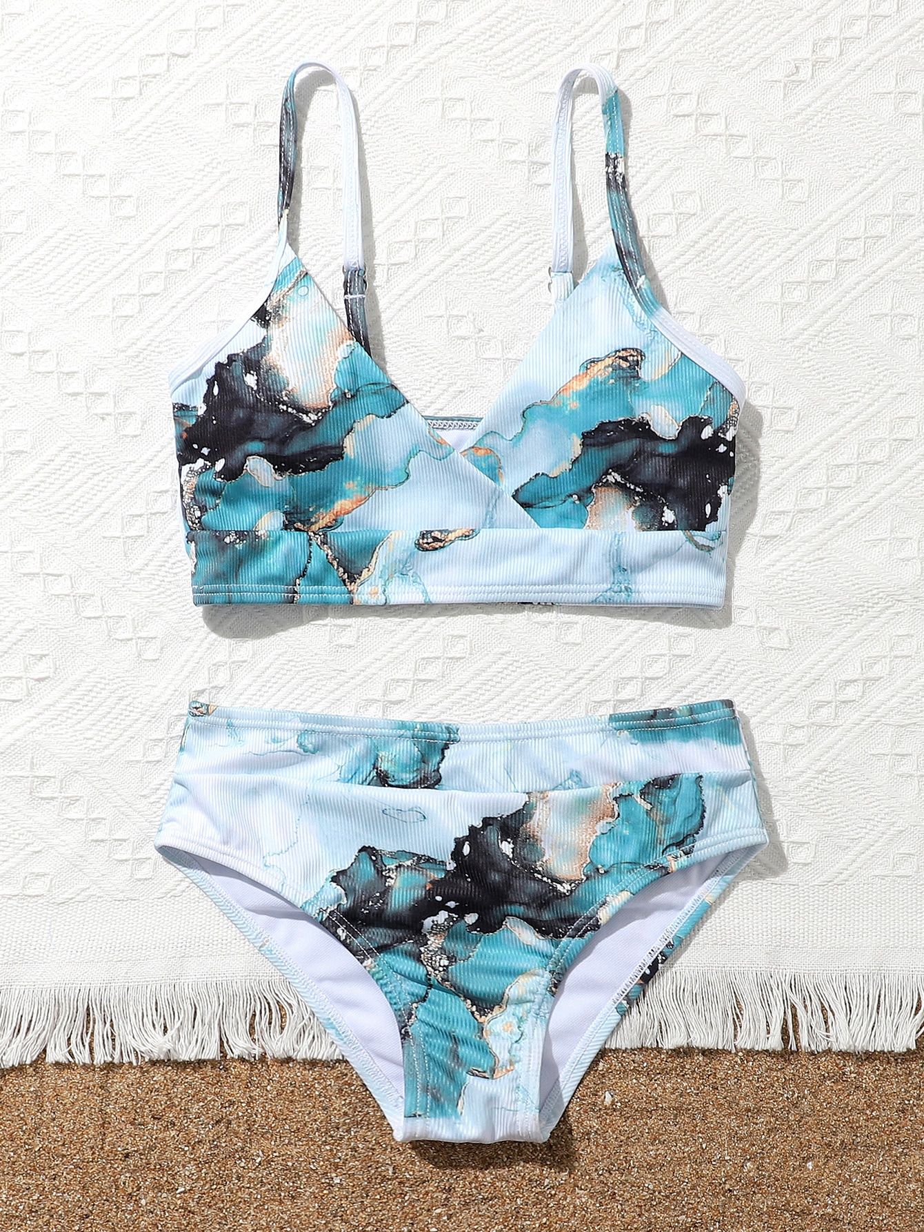 Girls Marble Print Bikini Swimsuit Lynks Shop