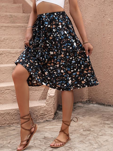 All-Over Printed Volant Skirt