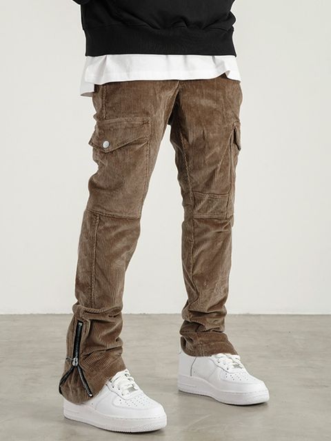 Men Flap Pocket Side Drawstring Waist Cargo Pants