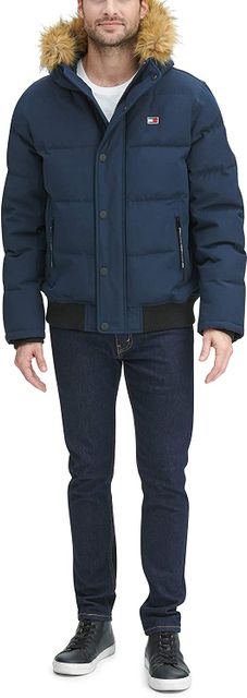 Tommy hilfiger men's arctic cloth quilted snorkel bomber jacket with removable faux fur trimmed hot sale hood