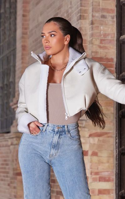 Crop aviator jacket best sale