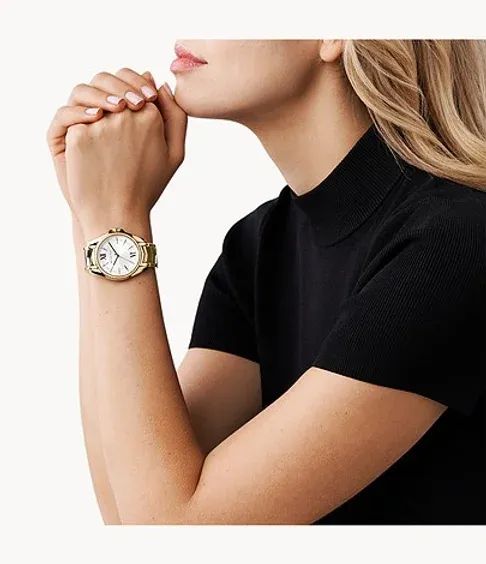 Michael Kors Women's Whitney Three-Hand Gold-Tone Stainless Steel Watch ...