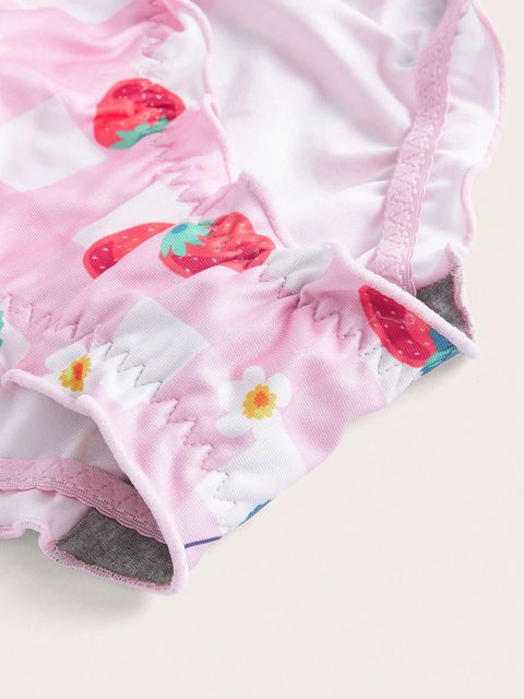 ROMWE Kawaii Heart Print Lettuce Trim Bow Decor Panty