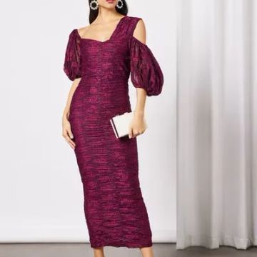  REDESYN Solid Ruched Tube Dress (Color : Burgundy