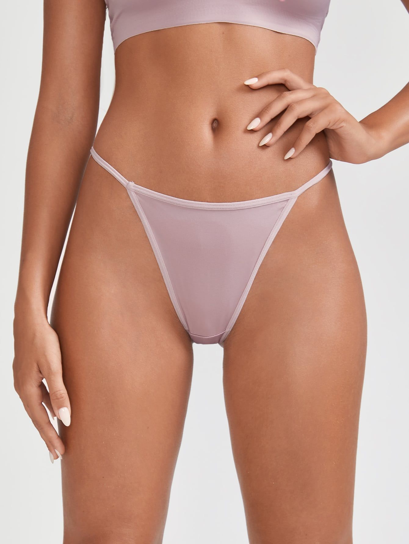 SHEIN Microfiber Solid High Stretch No Show Thong Panty