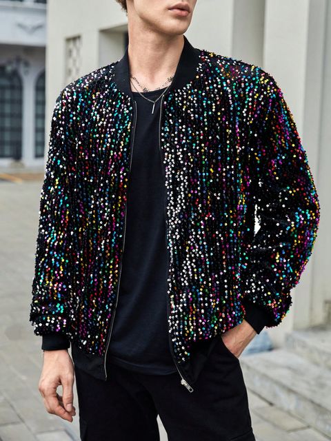 Mens black sequin bomber jacket best sale