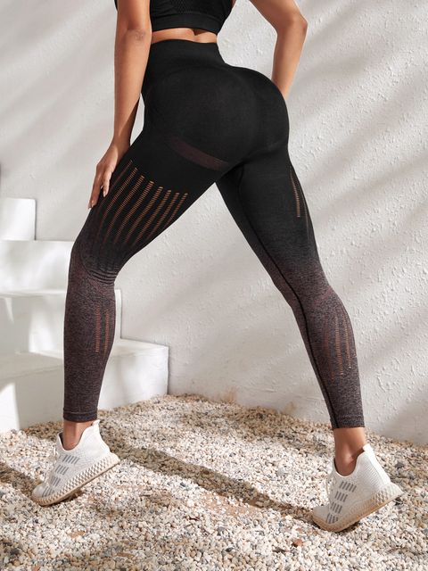 Ombre Hollow Out Tummy Control Sports Leggings