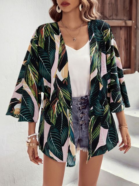 EMERY ROSE Tropical Print Open Front Kimono | Lynks Shop