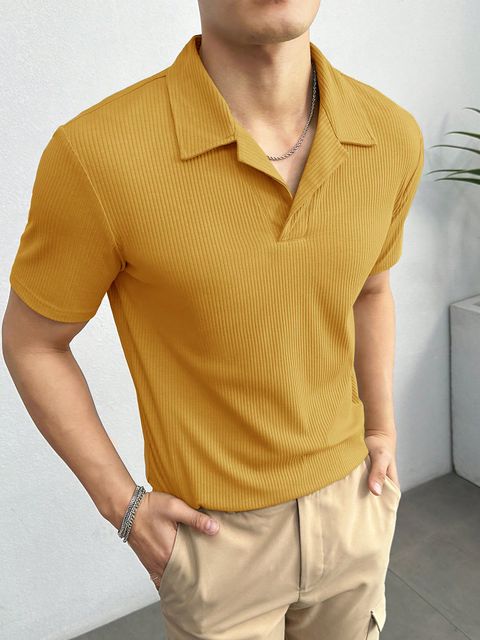 Men Ribbed Knit Polo Shirt