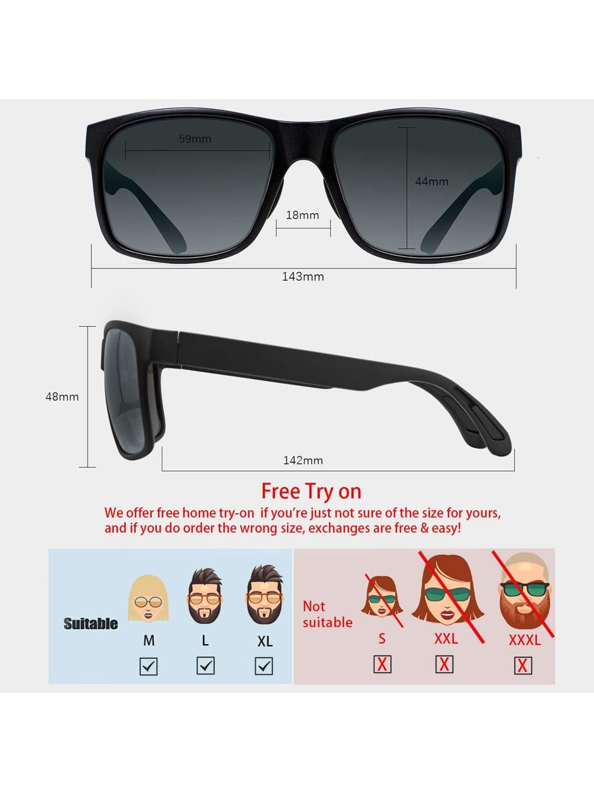 MAXJULI Polarized Sunglasses for Big Heads Men Women (FIT M/L,NOT FIT  XXL),Ultra Light and Thin 8105